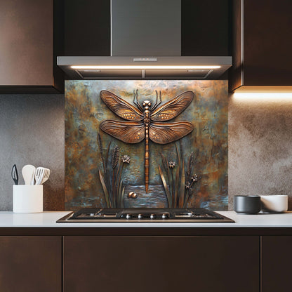 Copper Look Dragonfly Tempered Glass Backsplash – Metallic Finish Kitchen Backsplash