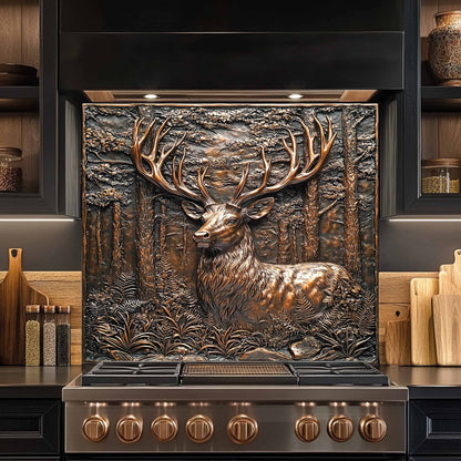 Copper Look Deer Tempered Glass Backsplash – Rustic Nature Kitchen Backsplash
