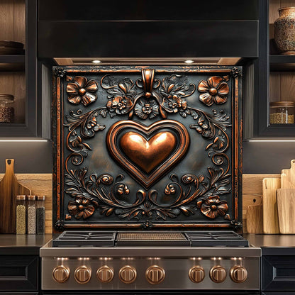 Copper Look Heart Tempered Glass Backsplash – Floral Kitchen Backsplash Behind Stove