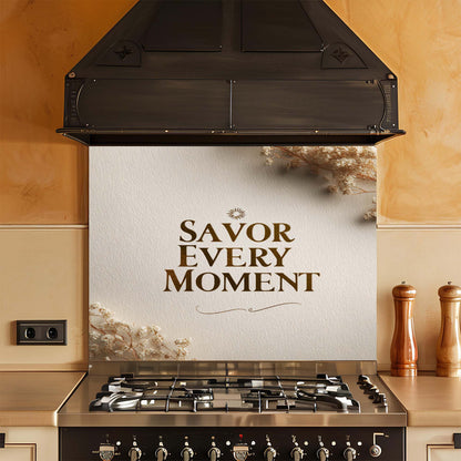 Savor Every Moment – Tempered Glass Backsplash for Kitchen – Kitchen Quote Splashback