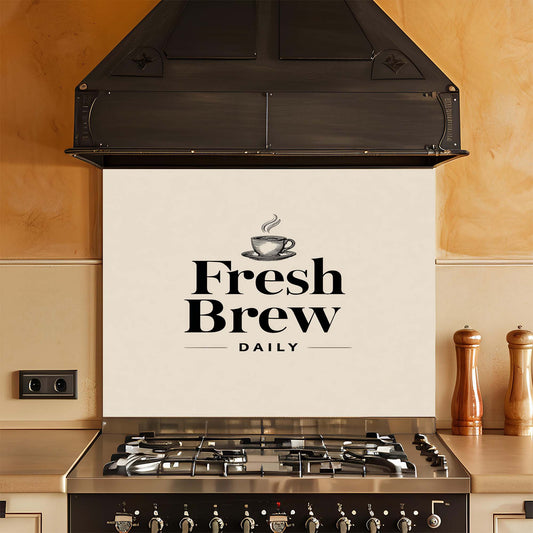 Fresh Brew Daily – Tempered Glass Backsplash for Kitchen – Coffee Lover Splashback