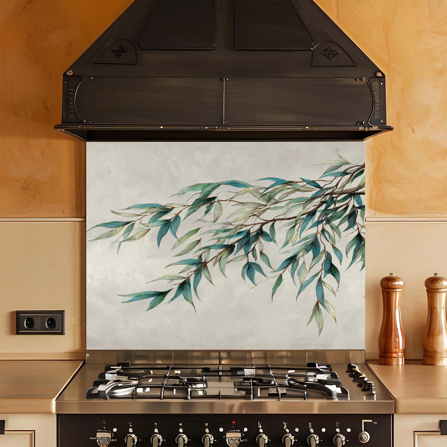 Willow Breeze – Tempered Glass Backsplash for Kitchen – Botanical Leaf Kitchen Splashback