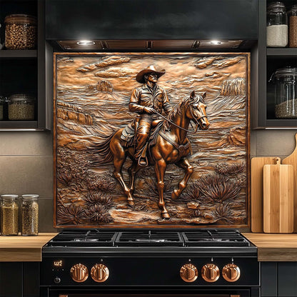 Mesa Rider – Tempered Glass Backsplash with Cowboy and Horse | Landscape Backsplash