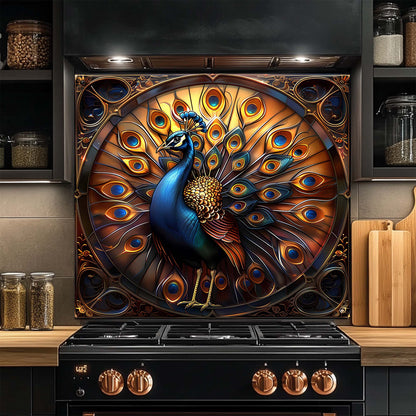 Royal Bloom – Tempered Glass Backsplash for Kitchen Stove | Majestic Peacock Backsplash