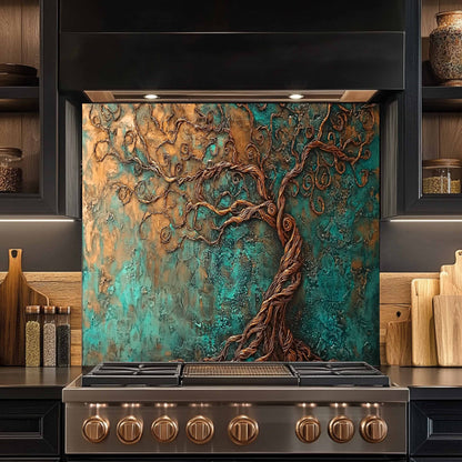Turquoise Swirl Tempered Glass Backsplash – Kitchen Backsplash for Stove & Sink