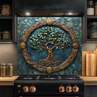 Celtic Embrace – Tempered Glass Backsplash for Kitchen Stove | Copper Look Backsplash
