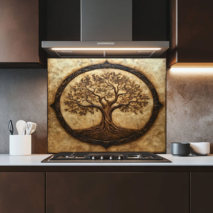 Tree of Life with Roots Tempered Glass Backsplash – Kitchen Backsplash for Stove