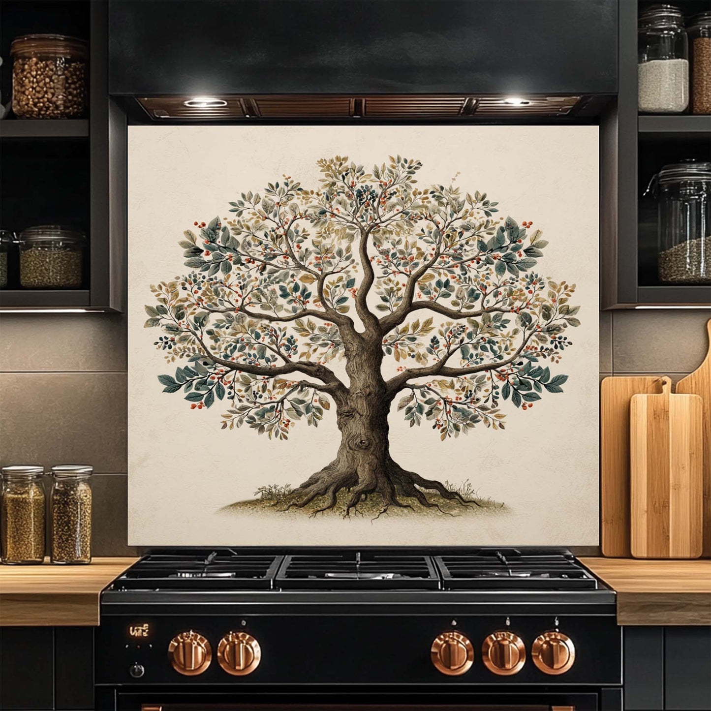 Fruit Root – Tempered Glass Backsplash for Kitchen | Botanical Tree of Life Backsplash