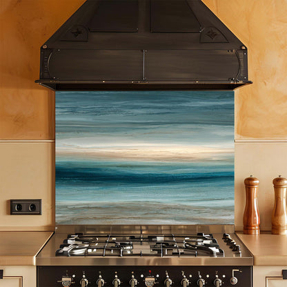 Coastal Serenity – Tempered Glass Backsplash for Kitchen – Ocean Horizon Splashback
