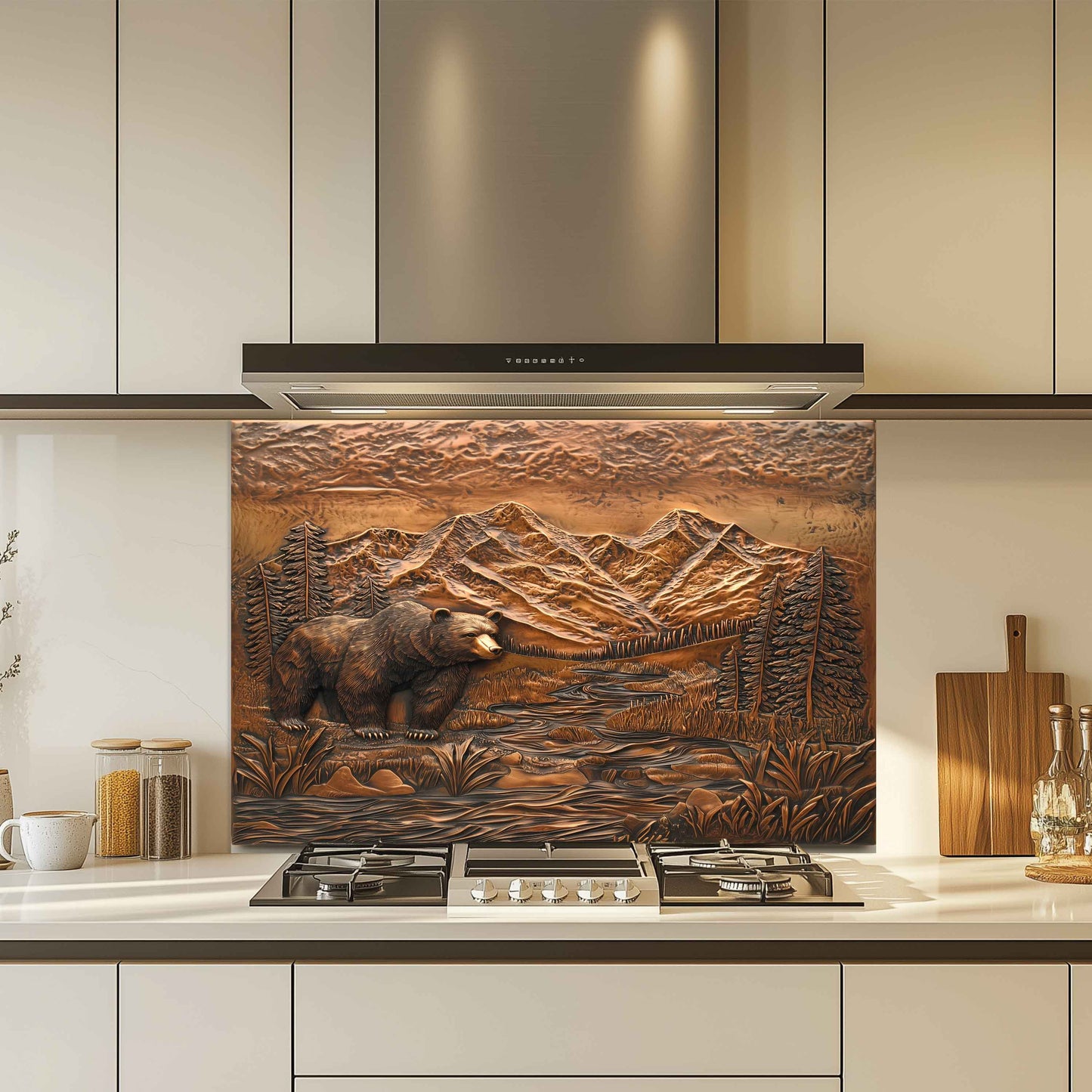River Watch Tempered Glass Backsplash – Bear and Mountain Kitchen Splashback