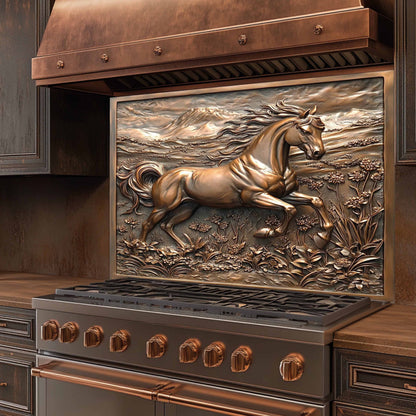 Copper Look Horse Tempered Glass Backsplash – Farmhouse Kitchen Backsplash