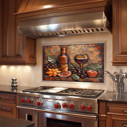 Vintage Harvest Tempered Glass Backsplash – Tuscan Style Kitchen Backsplash