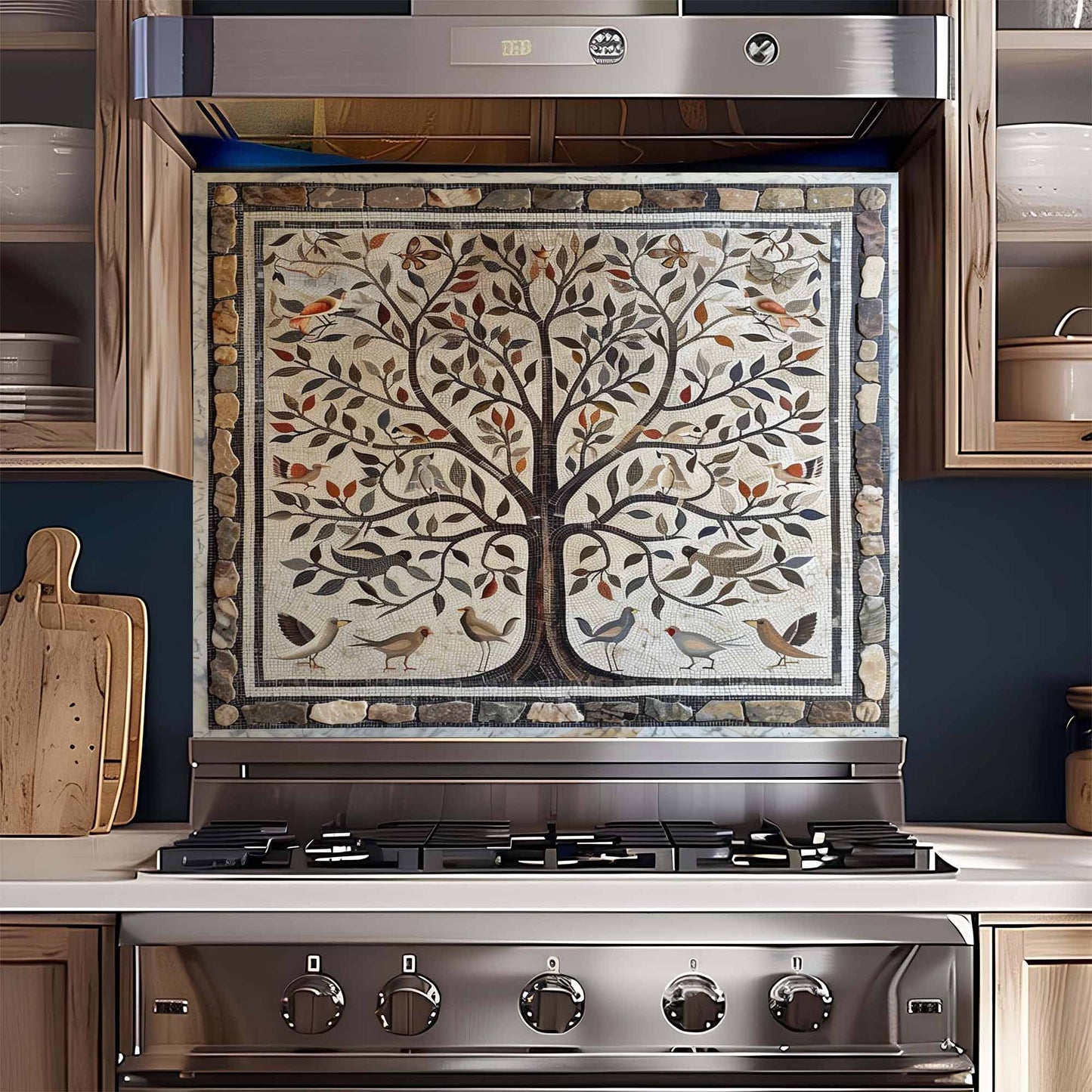 Bird Harmony Tempered Glass Backsplash –  Tree of Life Kitchen Backsplash