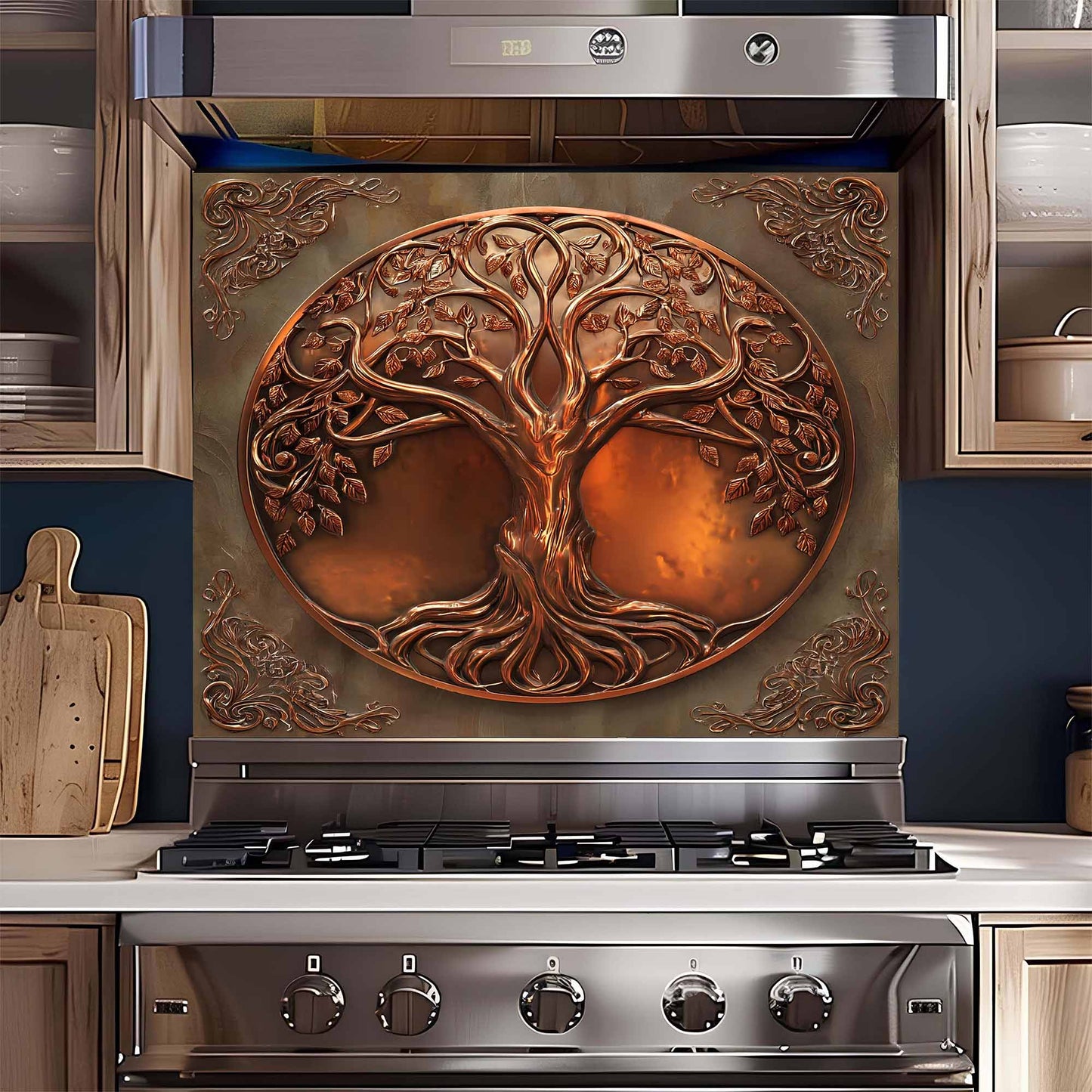 Copper Tree Tempered Glass Backsplash – Kitchen Backsplash Behind Stove