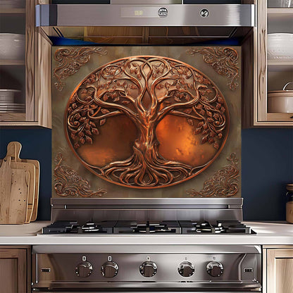Copper Tree Tempered Glass Backsplash – Kitchen Backsplash Behind Stove