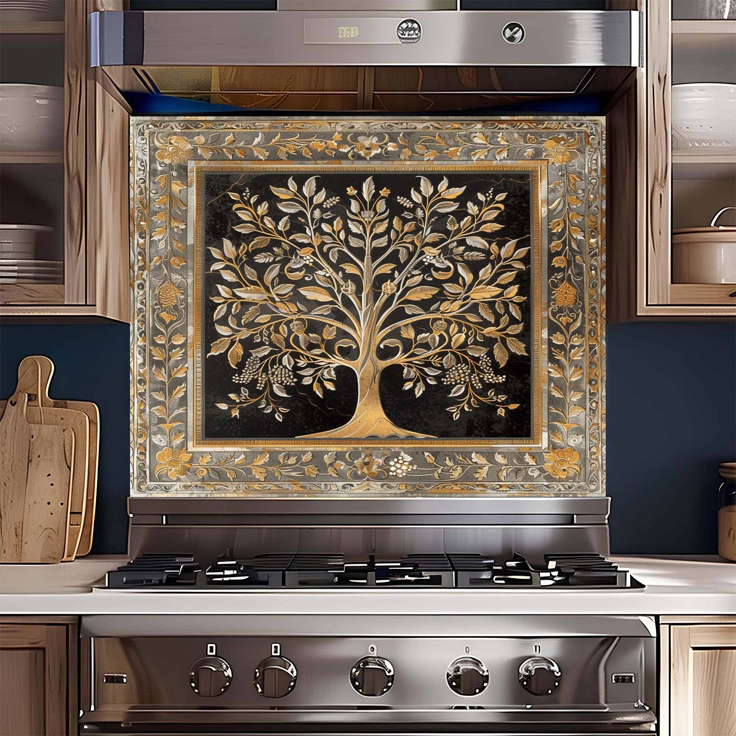 Regal Bloom Tempered Glass Backsplash – Tree of Life Kitchen Backsplash Behind Stove