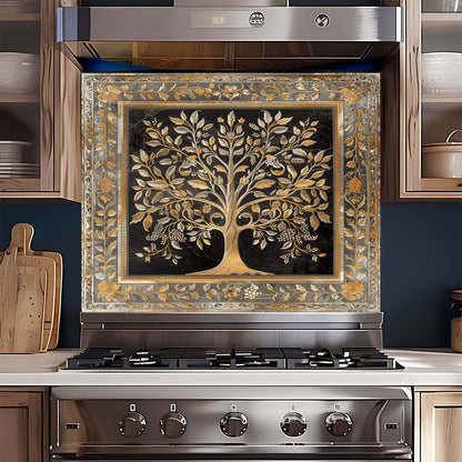 Regal Bloom Tempered Glass Backsplash – Tree of Life Kitchen Backsplash Behind Stove