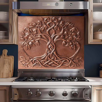 Copper Knot Tree Tempered Glass Backsplash – Kitchen Backsplash Behind Stove