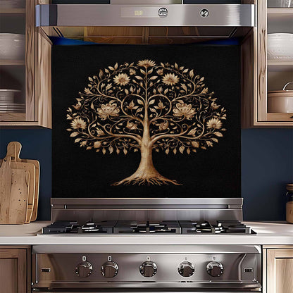 Floral Wisdom Tree Tempered Glass Backsplash – Kitchen Backsplash Behind Stove