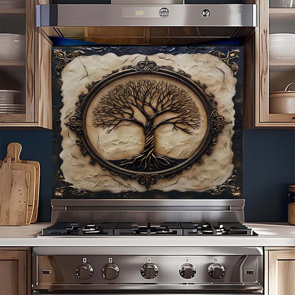 Vintage Rooted Tree Tempered Glass Backsplash - Behind Stove Backsplash