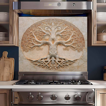 Circle Harmony Tempered Glass Backsplash – Tree of Life Kitchen Backsplash