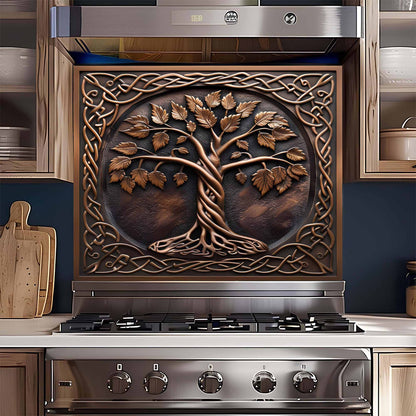 Bronze Vine Tree Kitchen Backsplash – Tempered Glass Backsplash for Stove