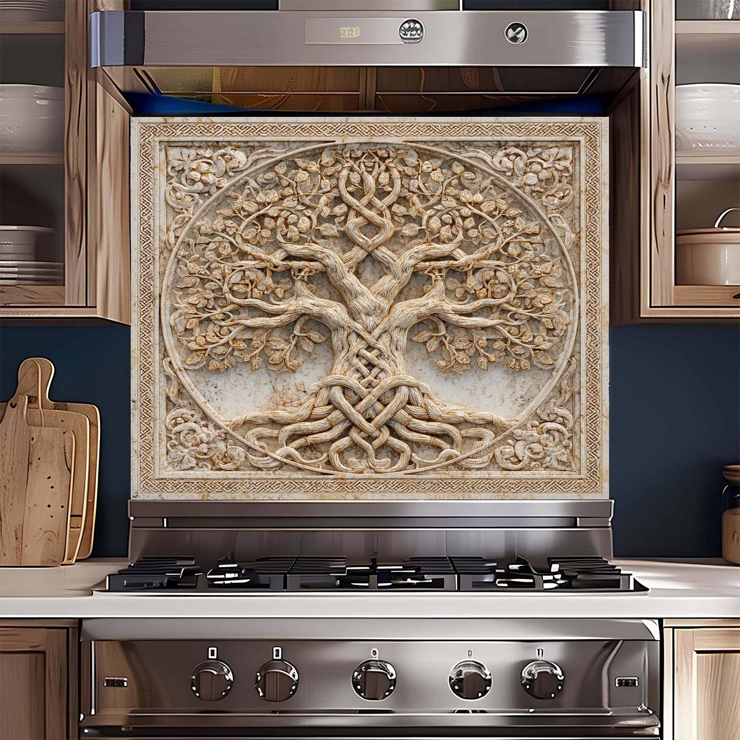 Twin Roots Tempered Glass Backsplash – Tree of Life Kitchen Backsplash