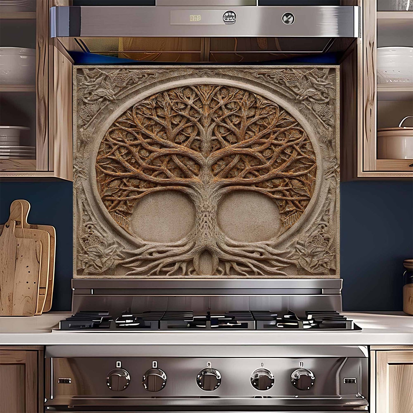 Sacred Web Kitchen Backsplash –  Tree of Life Glass Backsplash for Stove