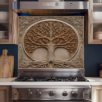 Sacred Web Kitchen Backsplash –  Tree of Life Glass Backsplash for Stove