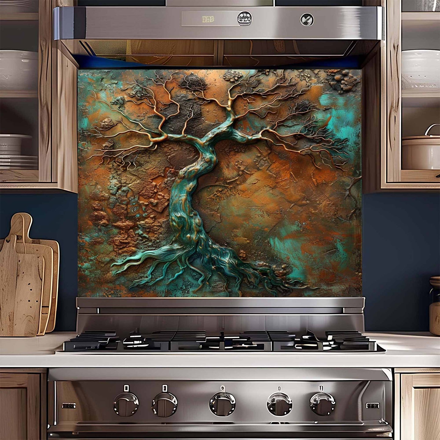 Flowing Copper Roots Tempered Glass Backsplash – Kitchen Backsplash Behind Stove