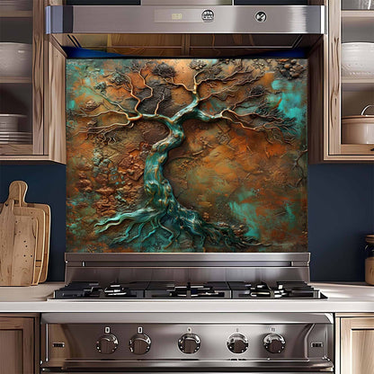 Flowing Copper Roots Tempered Glass Backsplash – Kitchen Backsplash Behind Stove