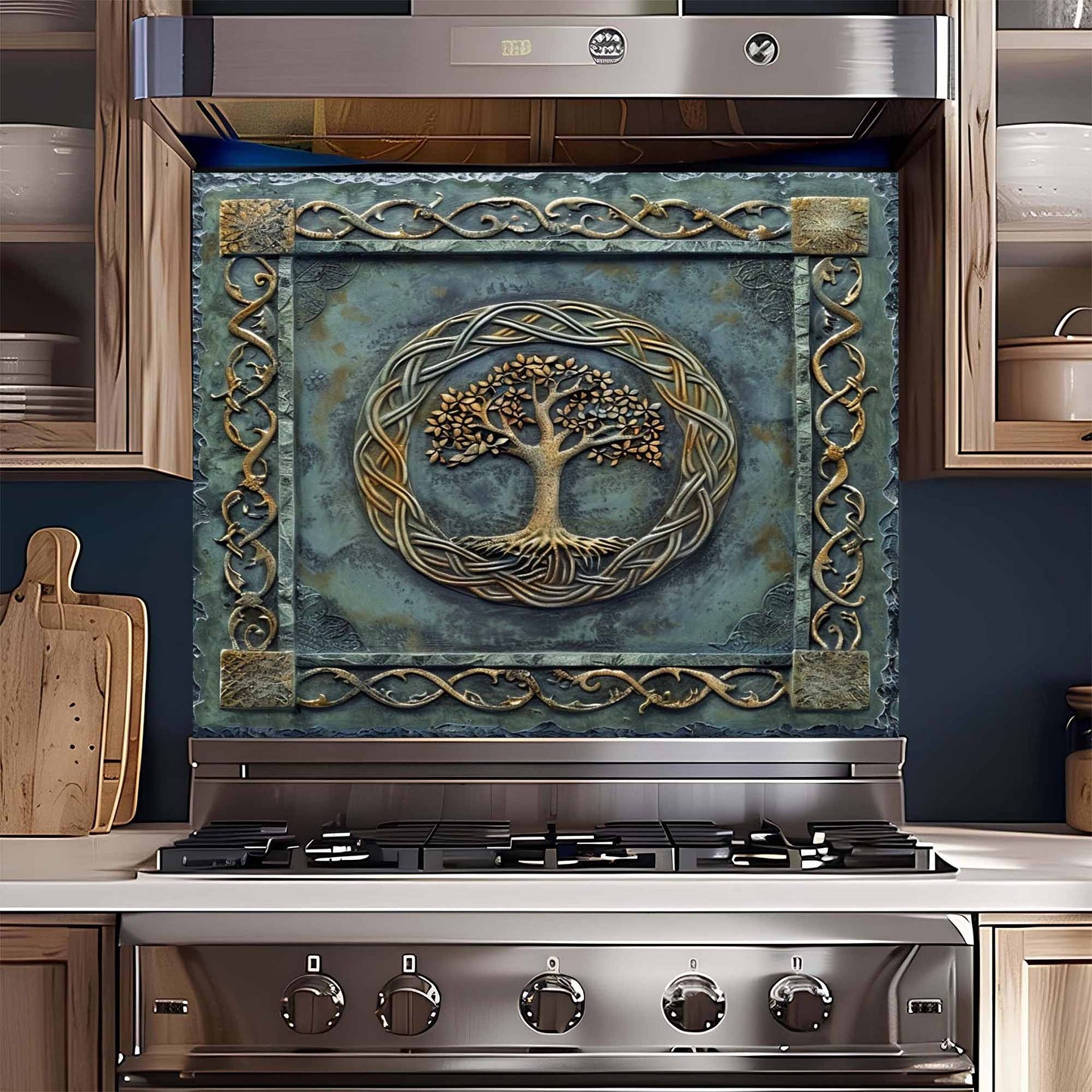 Bronze Canopy Tempered Glass Backsplash – Tree of Life Kitchen Backsplash