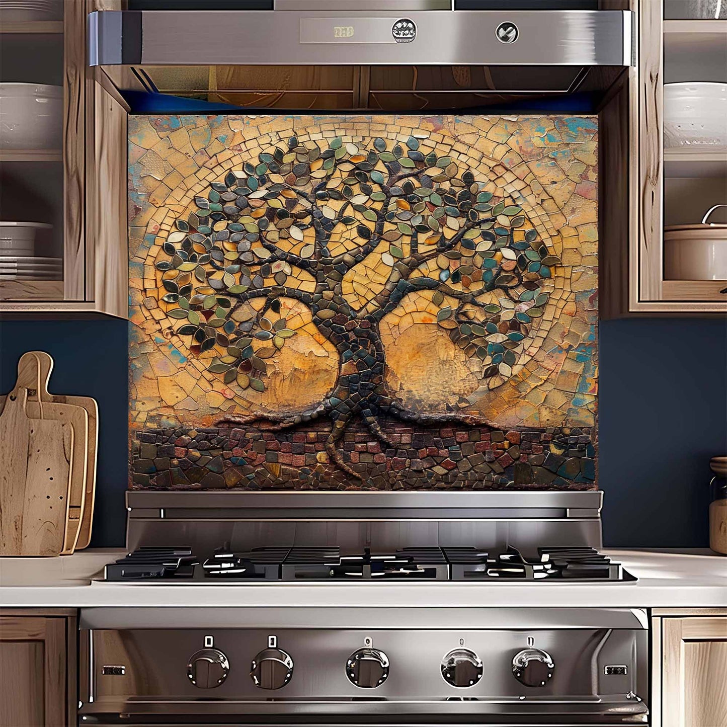 Rustic Mosaic Kitchen Backsplash – Mediterranean Tree of Life Glass Backsplash