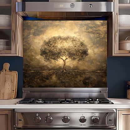 Golden Aura Tempered Glass Backsplash – Tree of Life Kitchen Backsplash