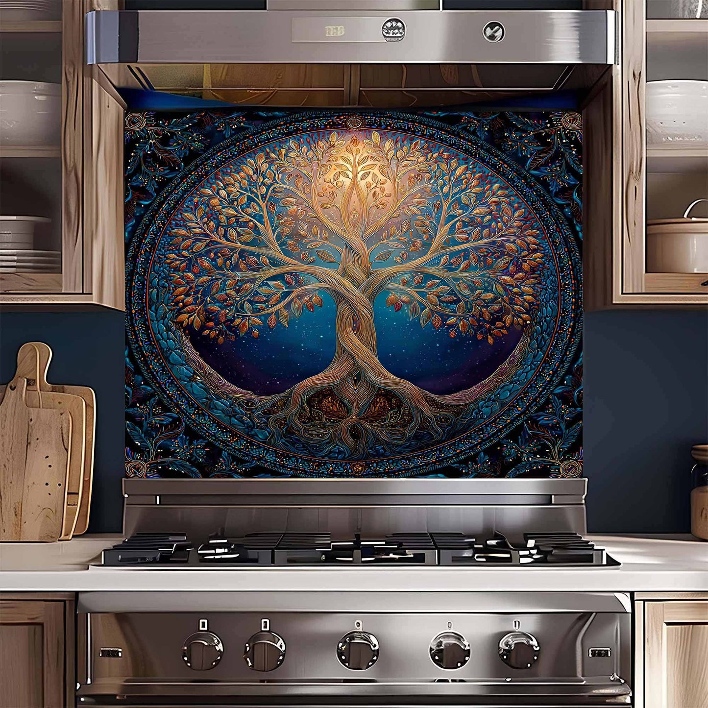 Celestial Tree of Life Kitchen Backsplash - Tempered Glass Backsplash