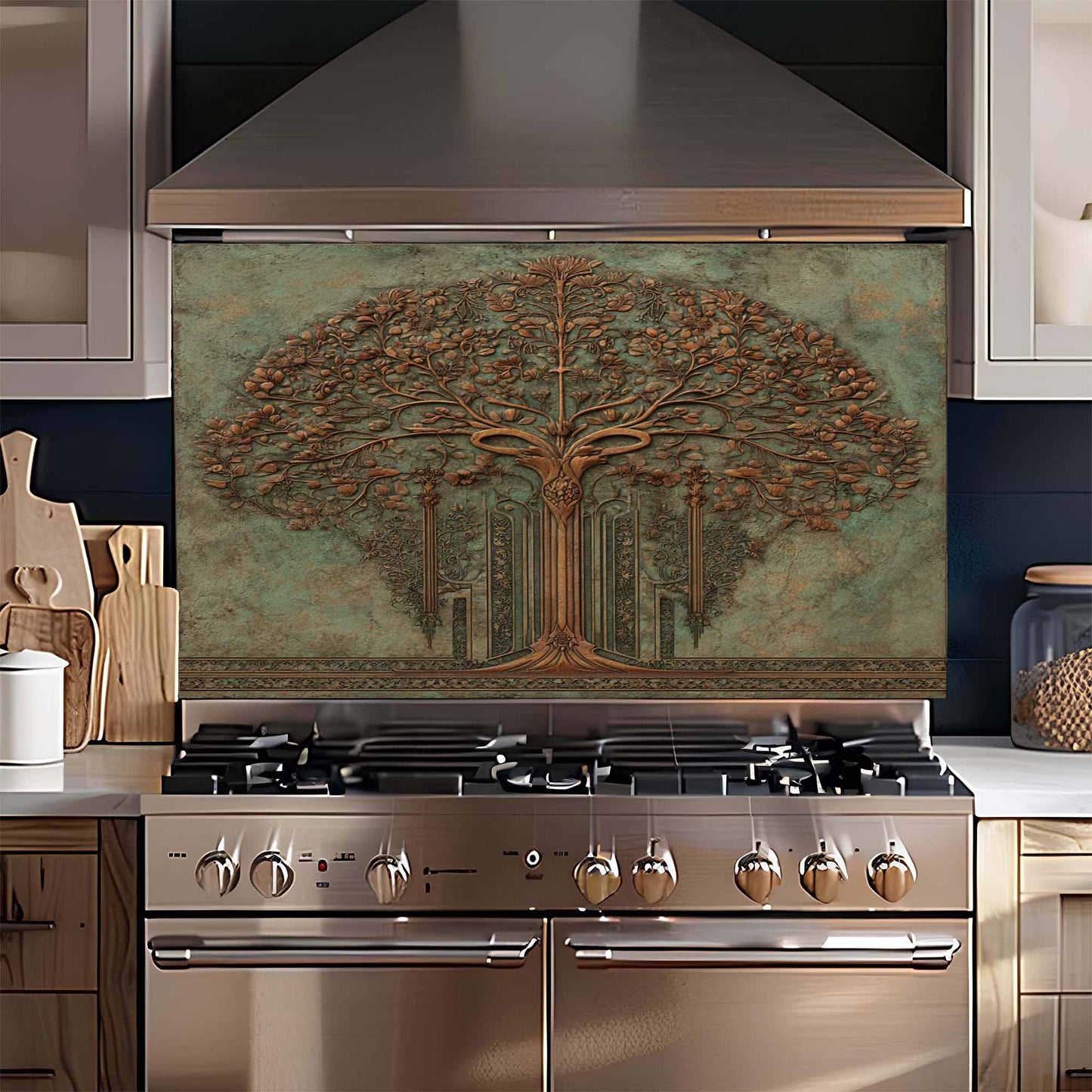 Ornate Bloom Tempered Glass Backsplash –  Tree of Life Kitchen Backsplash