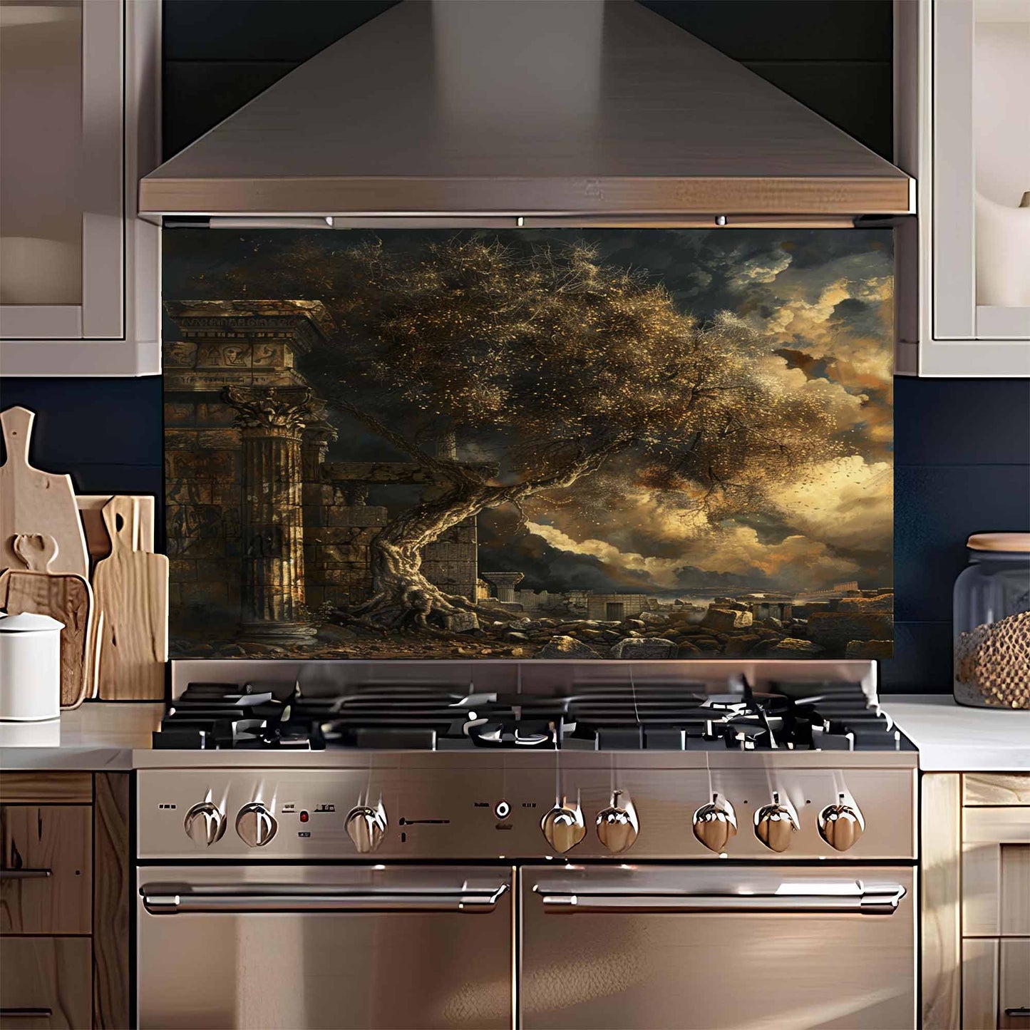 Eternal Ruins Tempered Glass Backsplash – Kitchen Backsplash for Stove