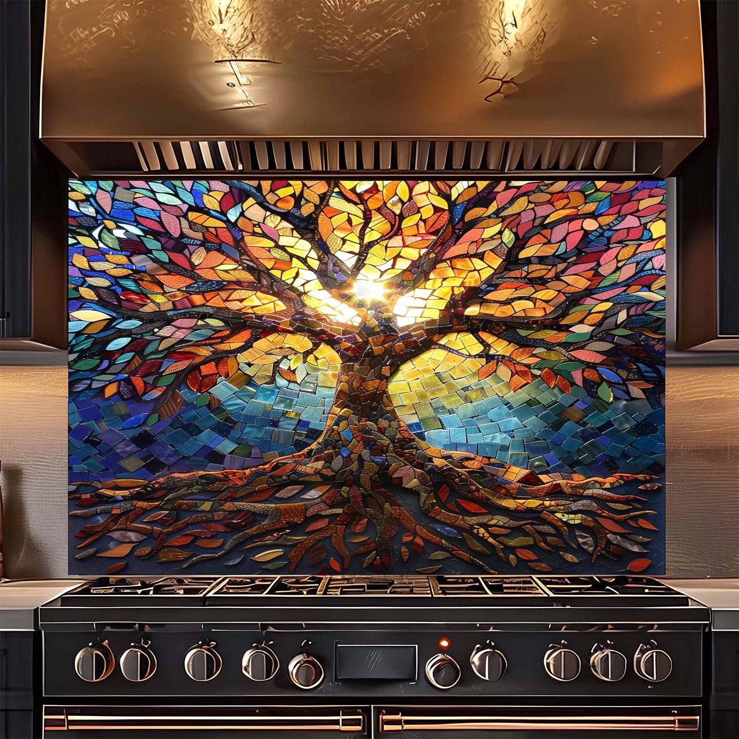 Mosaic Tree Tempered Glass Backsplash – Kitchen Backsplash for Stove or Sink