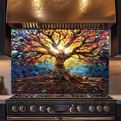 Mosaic Tree Tempered Glass Backsplash – Kitchen Backsplash for Stove or Sink
