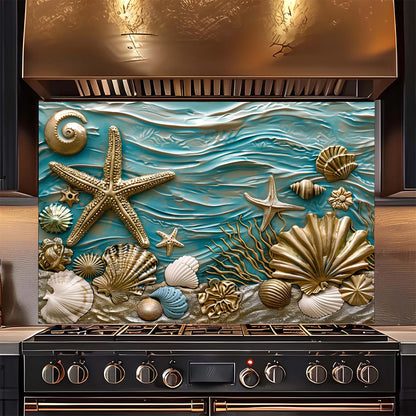 Custom Kitchen Backsplash – Ocean Serenity Tempered Glass Stove Backsplash