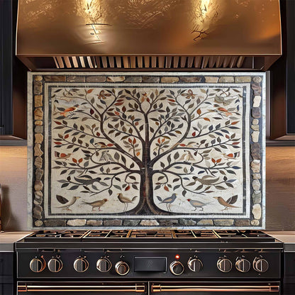 Bird Harmony Tempered Glass Backsplash –  Tree of Life Kitchen Backsplash