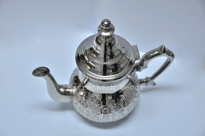 Moroccan 4 Cups Tea Pot Handmade Serving Small Brass Silver Plated Teapot Hand Carved In Fes Morocco