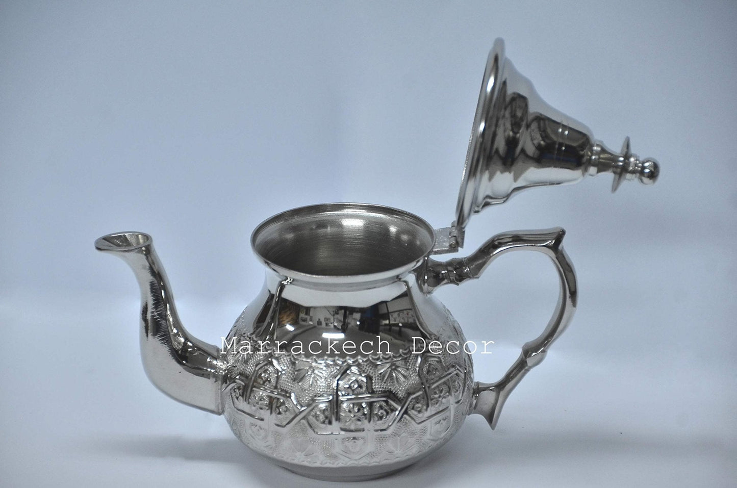 Moroccan 4 Cups Tea Pot Handmade Serving Small Brass Silver Plated Teapot Hand Carved In Fes Morocco