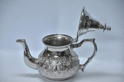Moroccan 4 Cups Tea Pot Handmade Serving Small Brass Silver Plated Teapot Hand Carved In Fes Morocco