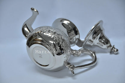 Moroccan 4 Cups Tea Pot Handmade Serving Small Brass Silver Plated Teapot Hand Carved In Fes Morocco