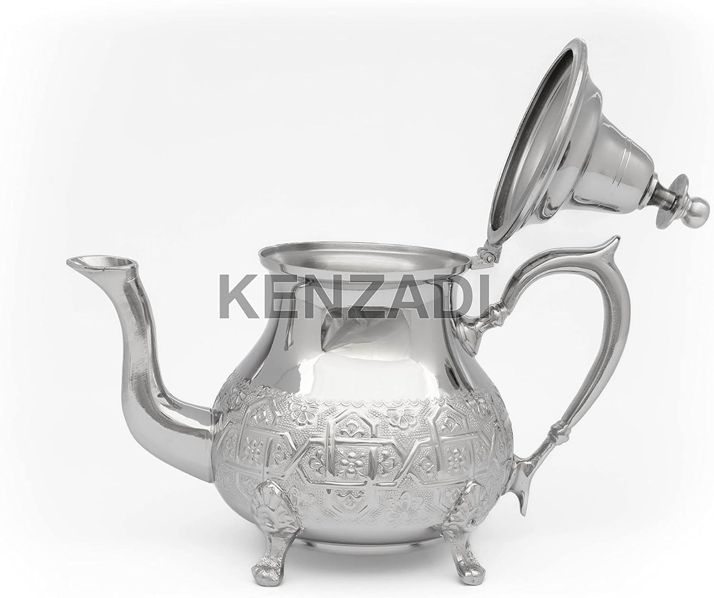 Moroccan 8 Cups Tea Pot Handmade Serving Medium Brass Silver Platted Teapot Hand Carved In Fes Morocco
