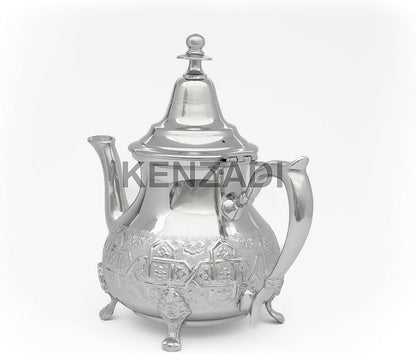 Moroccan 8 Cups Tea Pot Handmade Serving Medium Brass Silver Platted Teapot Hand Carved In Fes Morocco
