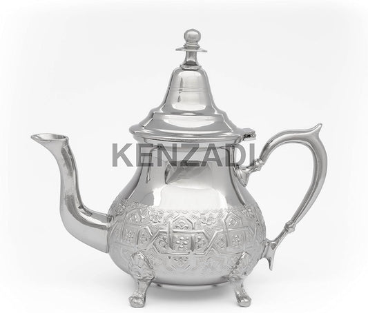 Moroccan 8 Cups Tea Pot Handmade Serving Medium Brass Silver Platted Teapot Hand Carved In Fes Morocco