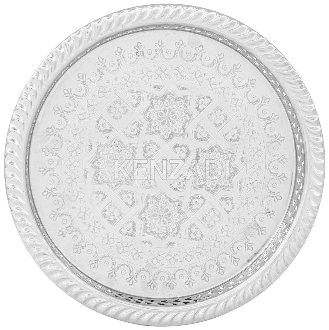 Moroccan 8.25 Inch Handmade Serving Tea Tray Silver Plated Brass Handcrafted Plate Fez Morocco