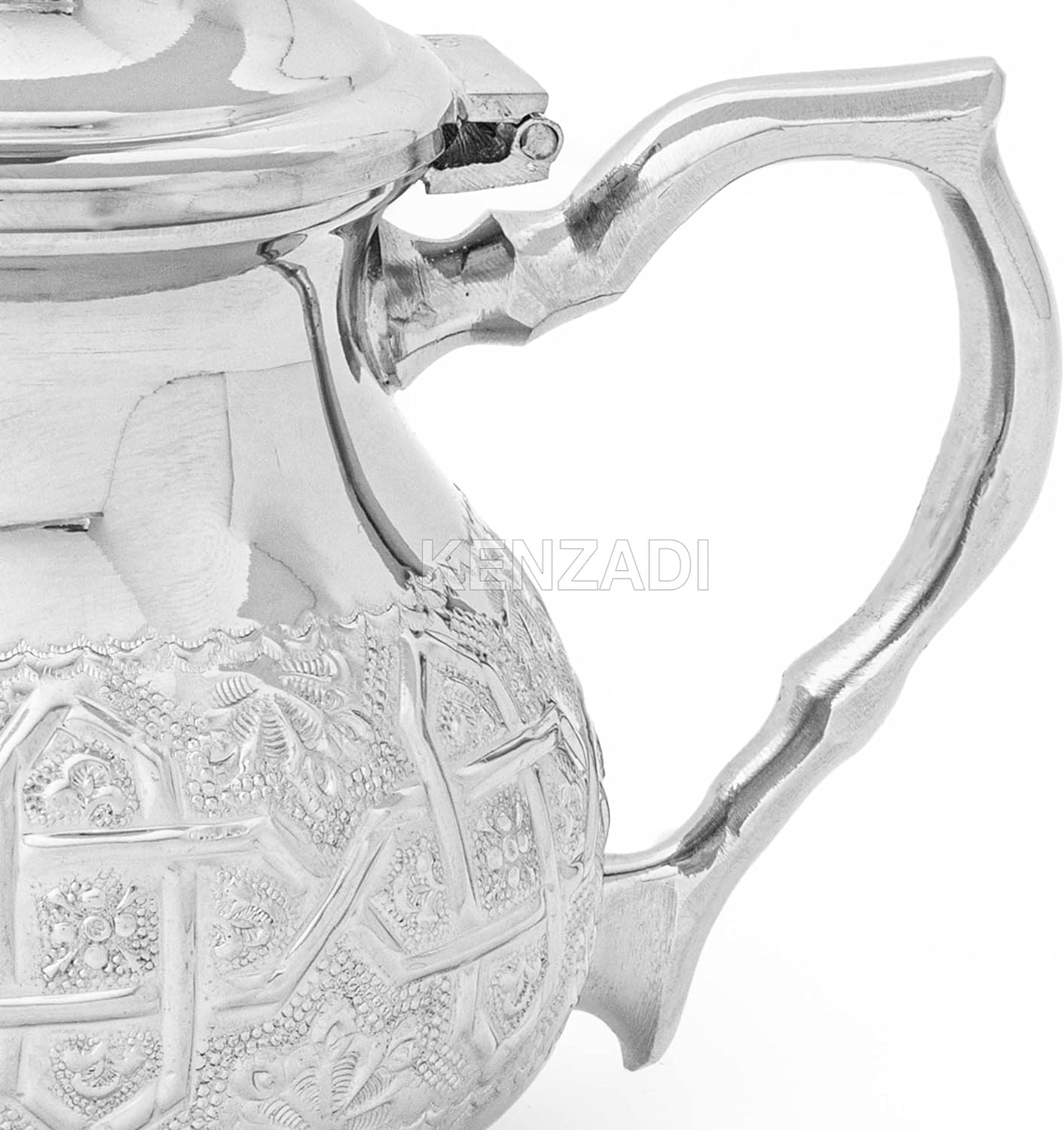 Moroccan 8Cups 20oz Teapot Handmade Brass Silver Plated Hand Carved In Fes Morocco